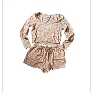 Colsie | Pink Yellow Multicolored Light Long Sleeve With Matching Shorts Lounge
